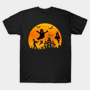 Spooky Moon Halloween Witch Monster Ghost Pumpkin T-Shirt